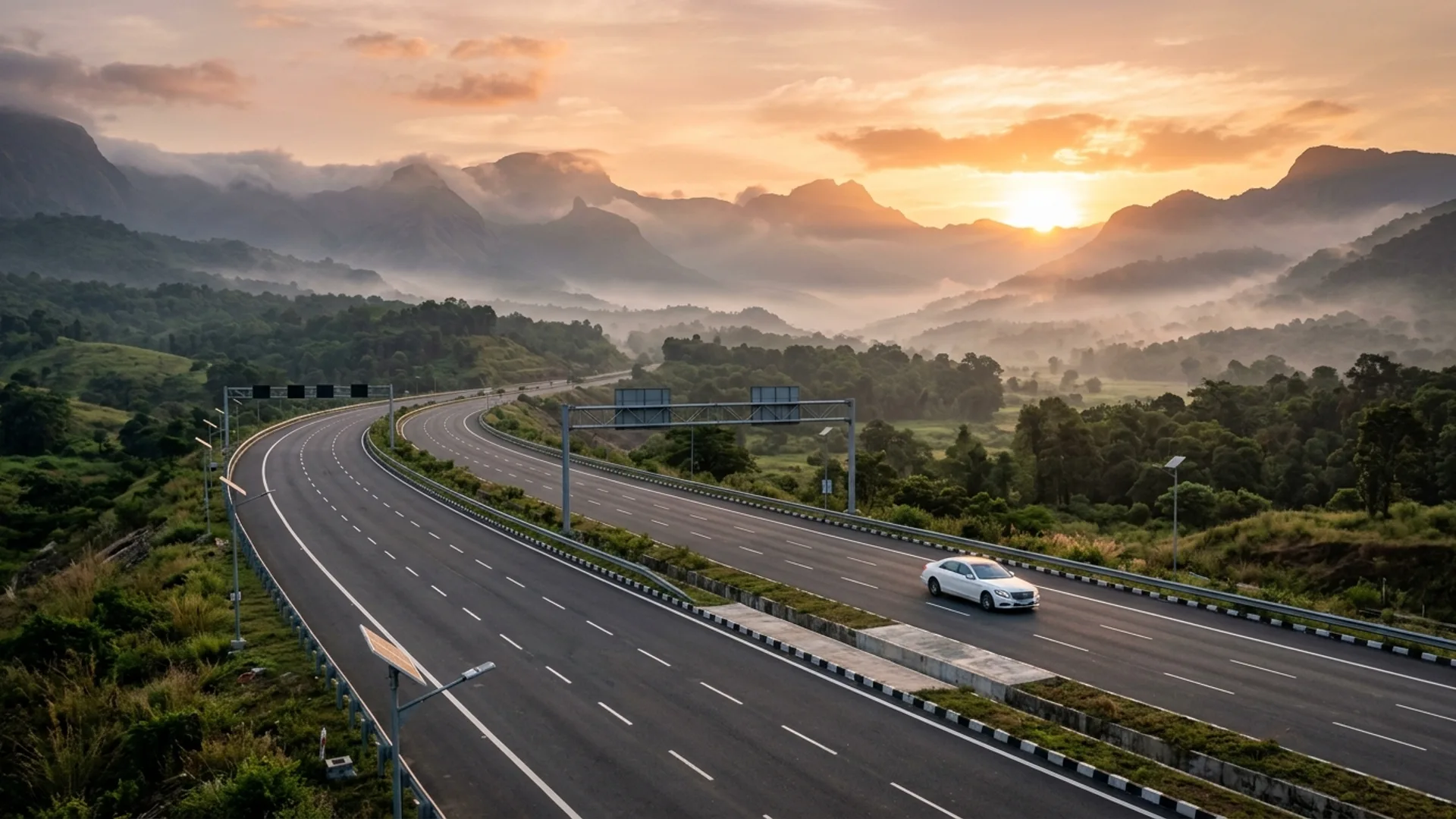 Modern Expressway Highway at Sunrise